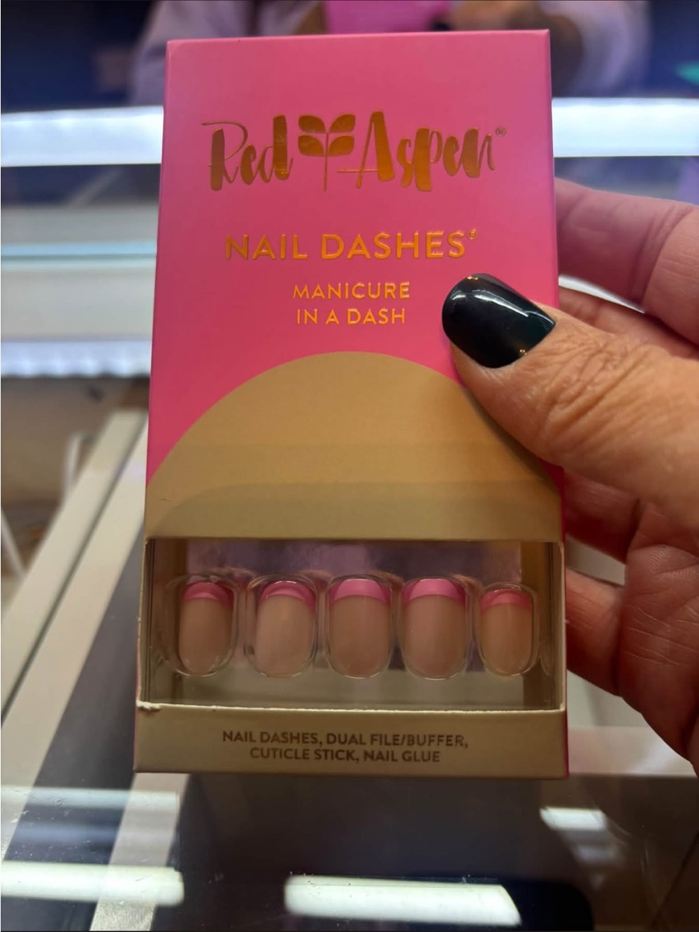 Red Aspen Pink French Tip Nail Dashes
Partial set